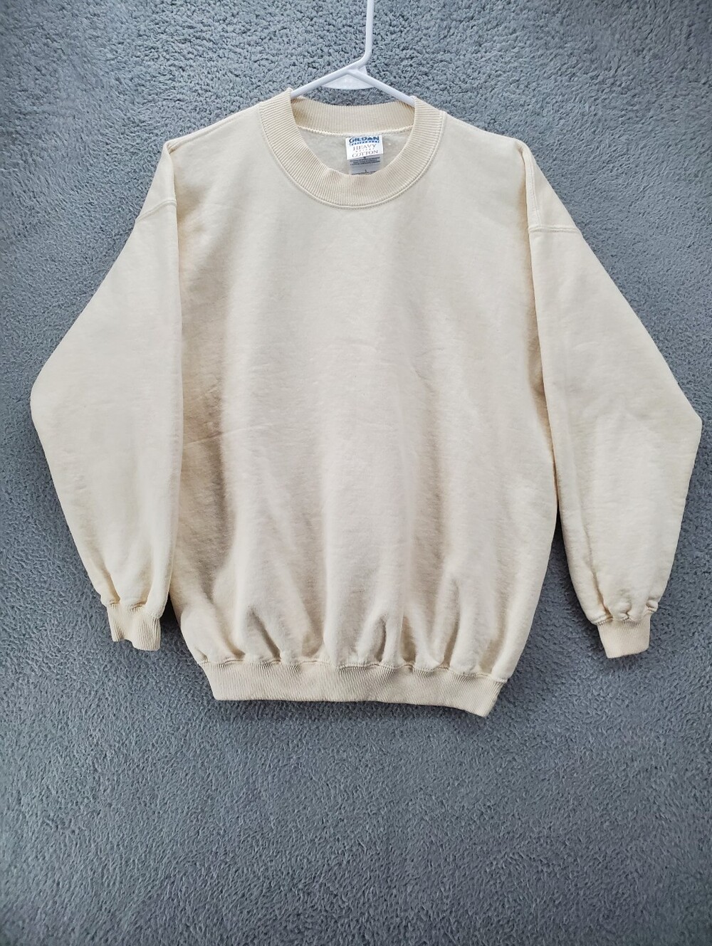 Vtg Gildan Sweatshirt Mens Large Beige Blank Heavyweight Cotton Fleece Crewneck